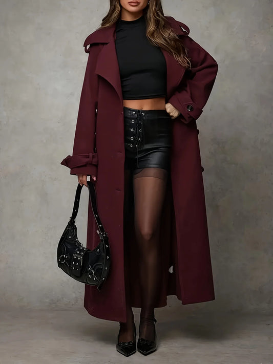 Adora Milano - Trench da donna invernale doppiopetto in lana a collo alto con cintura decorativa