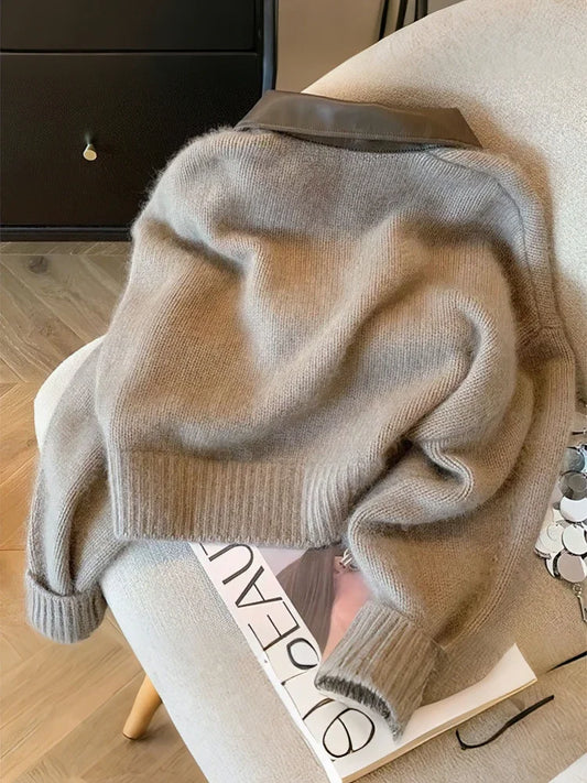 Adora Milano Reißverschluss-Cardigan kurz Damen Dicker Herbststrickpullover