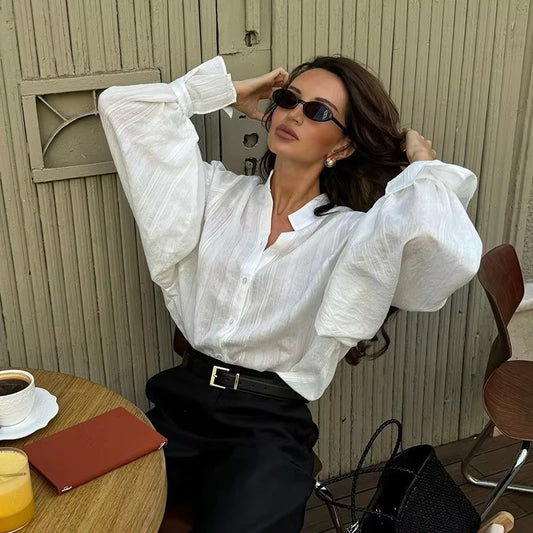 Adora Milano Camicie Bianche da Donna Blusa Larga a Maniche Lunghe