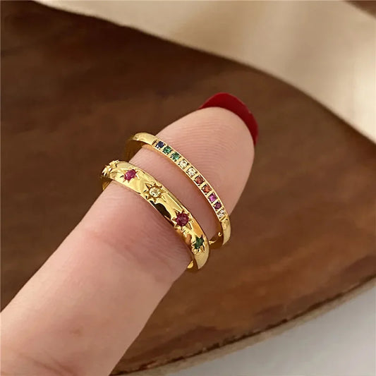 Adora Milano Edelstahl Regenbogenfarben Zirkonia Fingerringe für Frauen