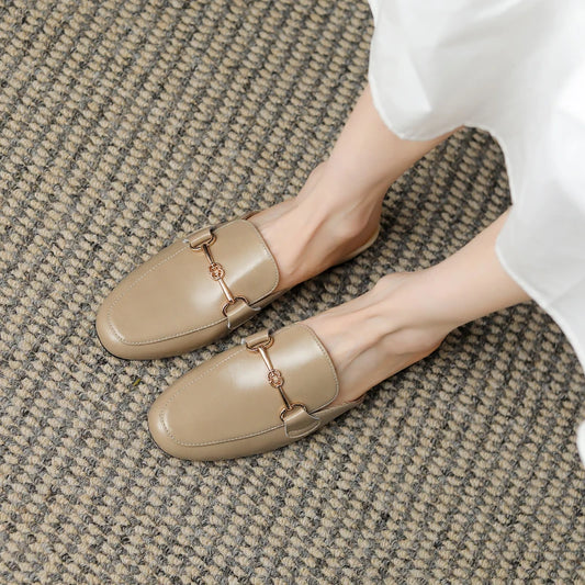 Scarpe da donna in vera pelle, sabot, ciabatte, con punta coperta, eleganti, estive, semplici, casual, mocassini