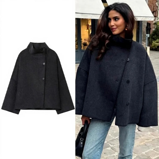 Adora Milano Giacca Donna in Finta Lana con Spalle Larghe Bottoni Cappotti Donna Casual Top Eleganti Femminili