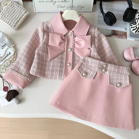 Cappotto Adora Milano Primavera Bambina con Colletto Risvoltato e Fiocco Rosa