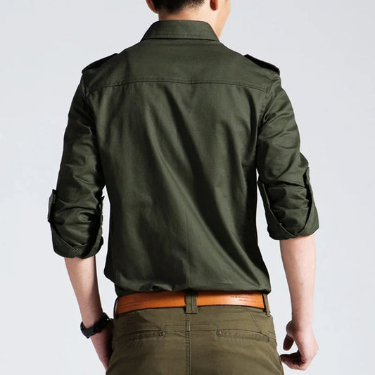 Adora Milano Camicie Militari da Uomo a Maniche Lunghe Casual da Lavoro con Tasche