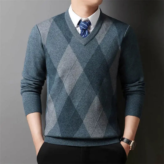 Maglione da uomo Adora Milano a V a maniche lunghe a quadri