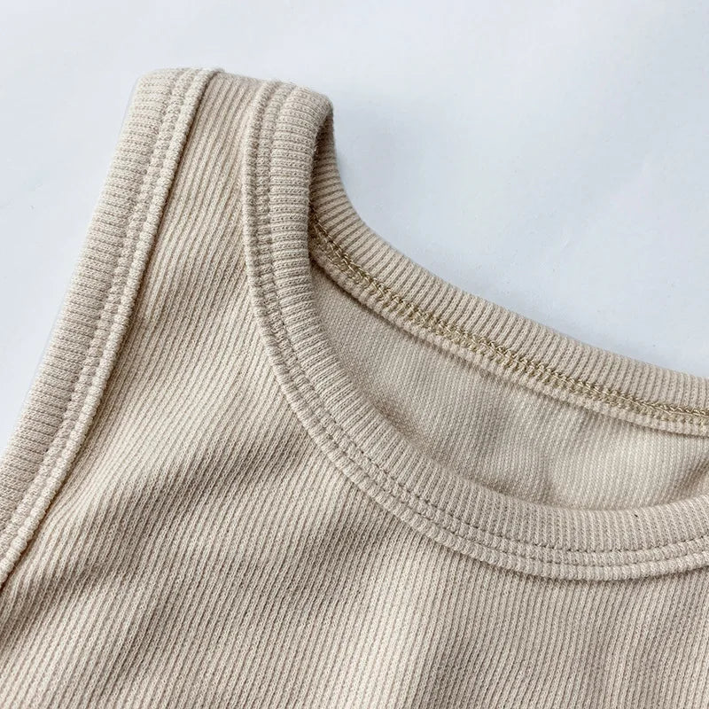 Casual Basic Sleeveless Crop Tops Femme Women Tank Top Round Neck Ribbed Tank Top