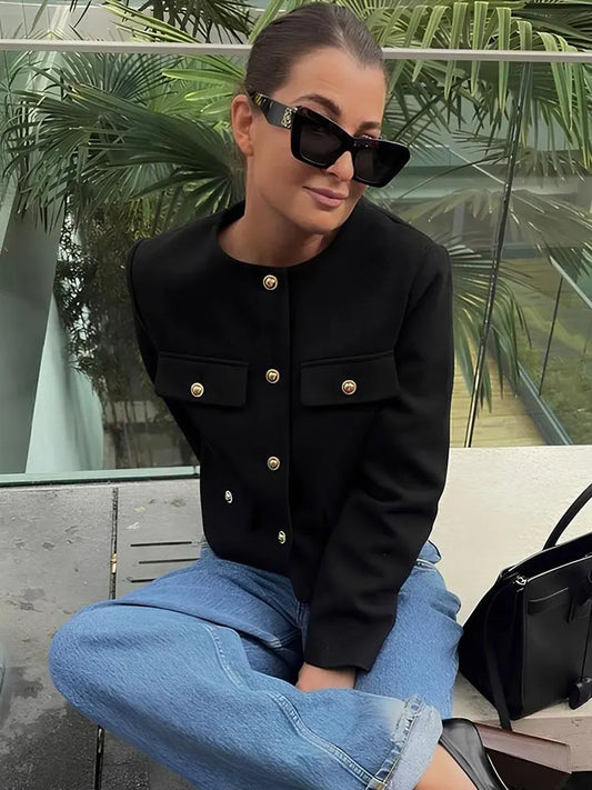 Adora Milano Damen Freizeit O-Neck Mantel Lässige Einreiher Jacken