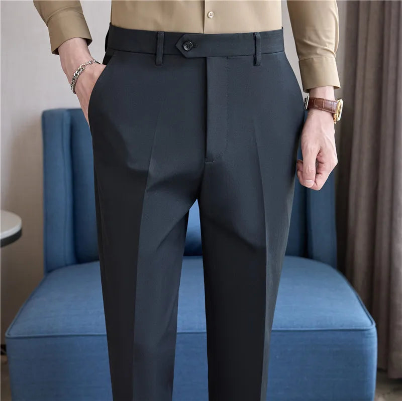 Men Suit Pants 2025 Elastic Slim Fit Formal Dress Pants Solid Casual White Trousers Pantalon Homme Wedding Party Men Clothing