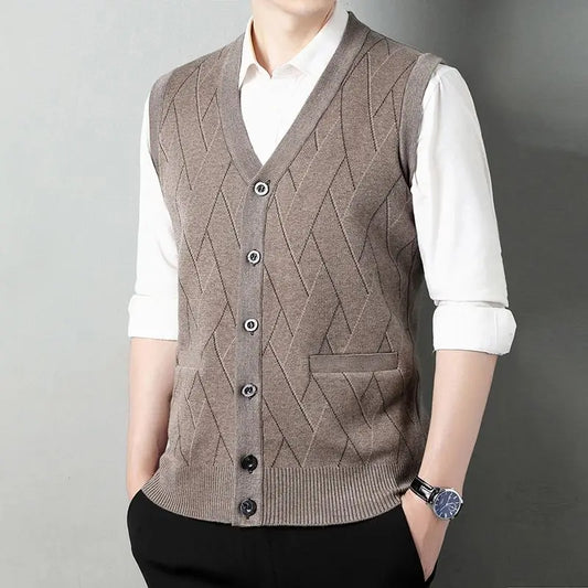 Adora Milano Gilet Cardigan Uomo in Maglia Spessa con Scollo a V Casual Senza Maniche con Apertura Frontale