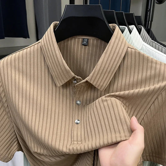 2025 Nuova Polo Uomo Casual Moda a Righe Manica Corta con Colletto T-shirt Traspirante e Confortevole Estiva Versatile