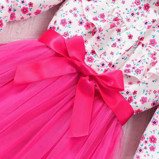 Adora Milano Vestito per bambine a maniche lunghe in garza primaverile con cintura