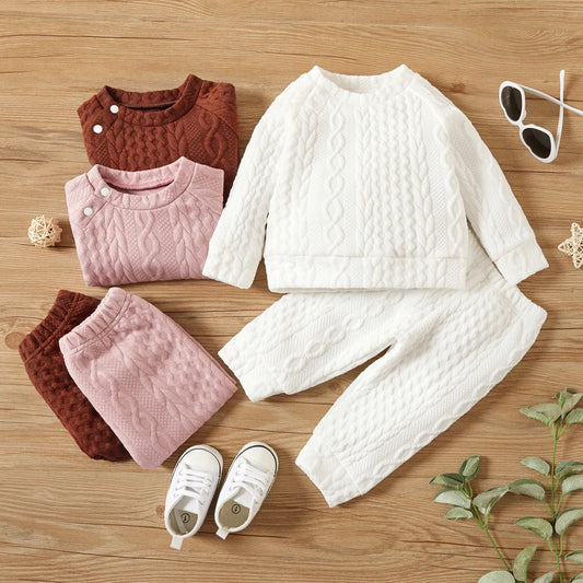 Adora Milano Baby-Mädchen-Jungen-Kleidungsset Einfarbig Langarm-Oberteil + Hose