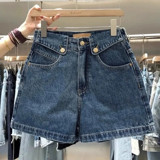 Adora Milano Denim-Shorts für Damen, modisch, vielseitig, High-Waist
