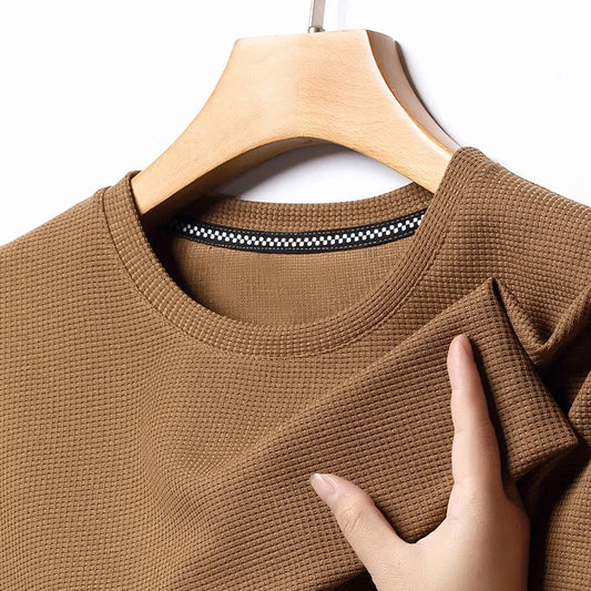 Nuova T-shirt estiva a maniche corte da uomo con scollo rotondo in waffle