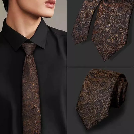 Adora Milano Mens Ties Stripes Paisley Necktie Brown Color Formal