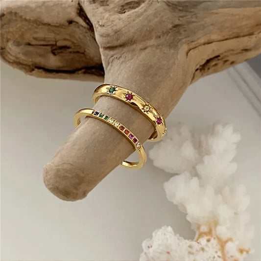 Adora Milano Edelstahl Regenbogenfarben Zirkonia Fingerringe für Frauen