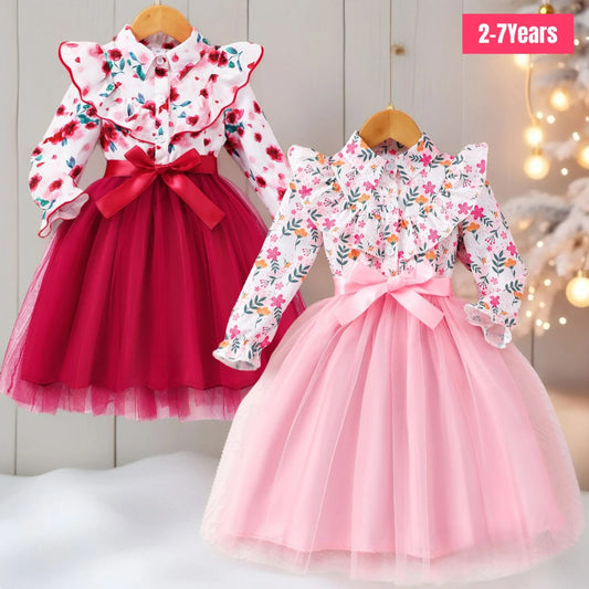 Adora Milano Vestito per bambine a maniche lunghe in garza primaverile con cintura