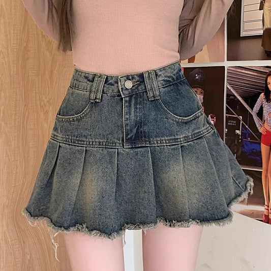 Adora Milano Gonna Mini Estiva Donna Ragazze Vestito Femminile Moda Punk Jeans Blu Gonne