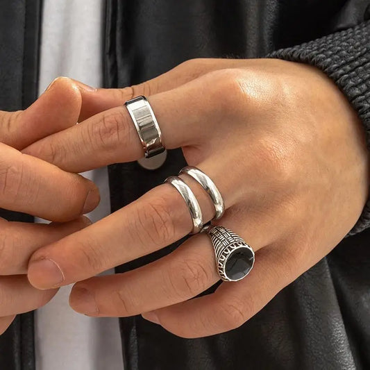 Adora Milano Gotischer Vintage Silberfarbener Geometrischer Ring für Herren