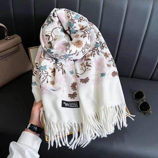 Adora Milano Invernale Donna Ricamo Pashmina Coperta Sciarpa Spessa