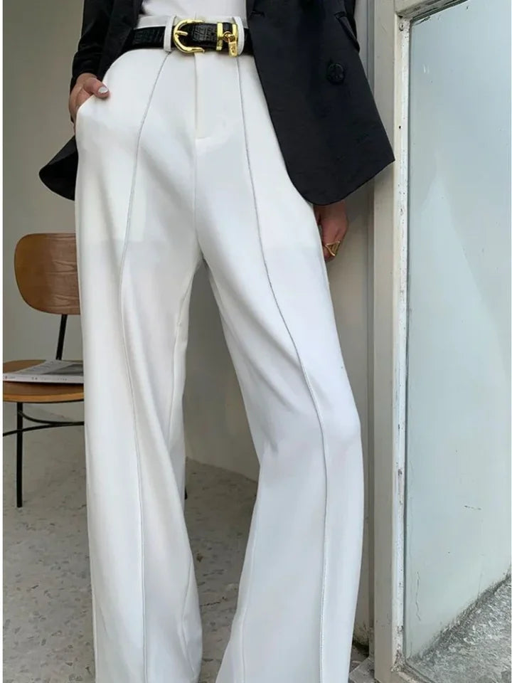 New Women's Summer Pants Solid Casual Loose High Waisted Wide Leg Pants Women Street Fashion White Trousers Elegant Pants Female