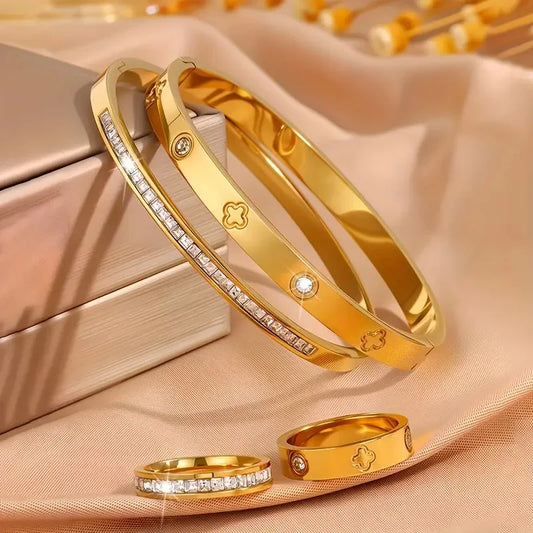 Adora Milano Luxusmarke Edelstahlarmband-Ring-Set für Damen