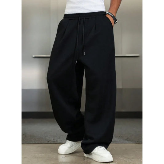 Adora Milano Men's Solid Color Casual Jogging Style Straight Leg Pants
