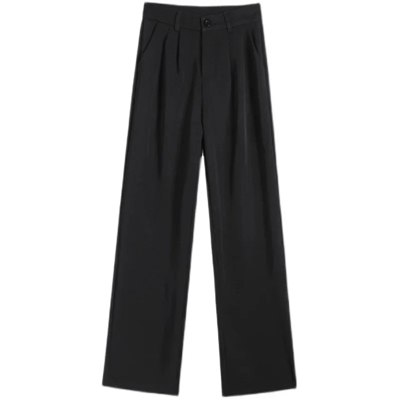 2025 Spring Summer New High Waist Women's Wide Leg Pants with Belt High Waist Straight Casual Loose Floor Length Pants Female