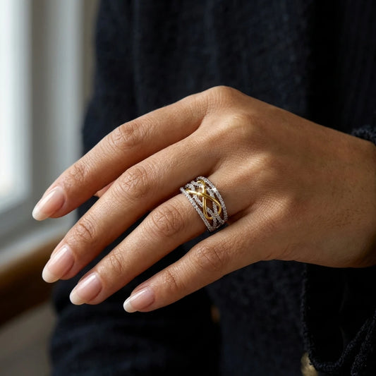 Adora Milano Ring für Damen Messing Zirkon Mehrreihig