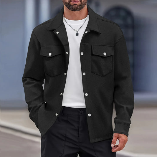 Giacca monopetto da uomo casual a maniche lunghe con tasche in tinta unita per primavera e autunno, nuova collezione 2025