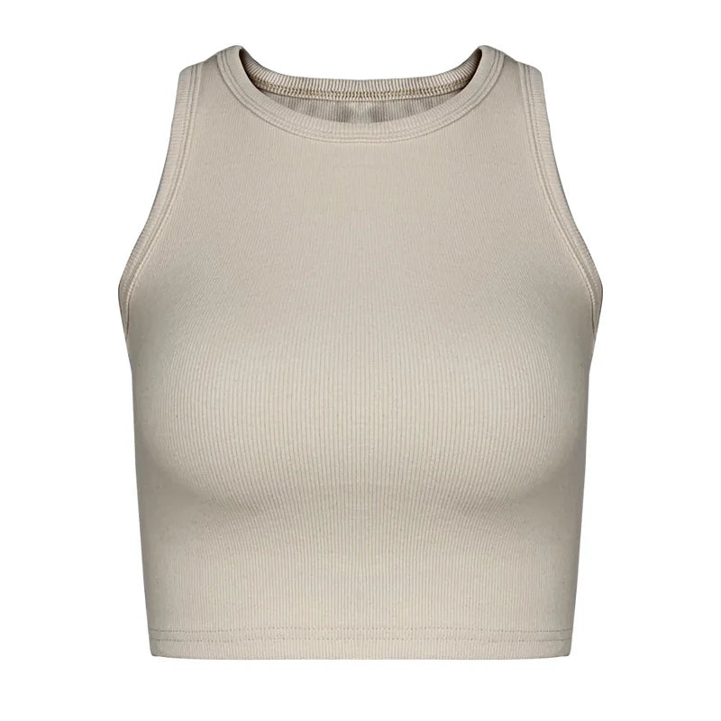 Casual Basic Sleeveless Crop Tops Femme Women Tank Top Round Neck Ribbed Tank Top