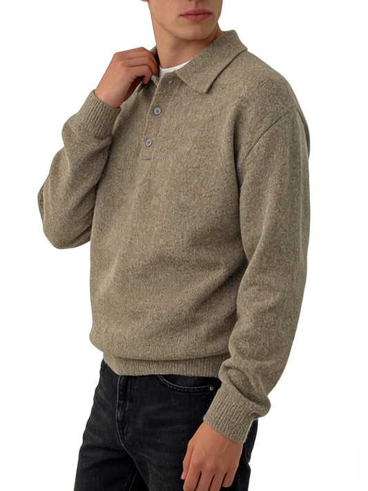 Nuova Camicia Tinta Unita Uomo Autunno Inverno Casual Manica Lunga Risvolto Abbottonato Colletto Stile Old Money Maglione Largo Caldo Alla Moda