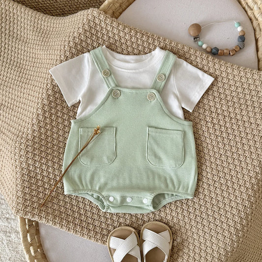 Adora Milano Body 2er-Set Sommer-Set Weißes Rundhals-T-Shirt Strampler Baby Süße Alltagskleidung