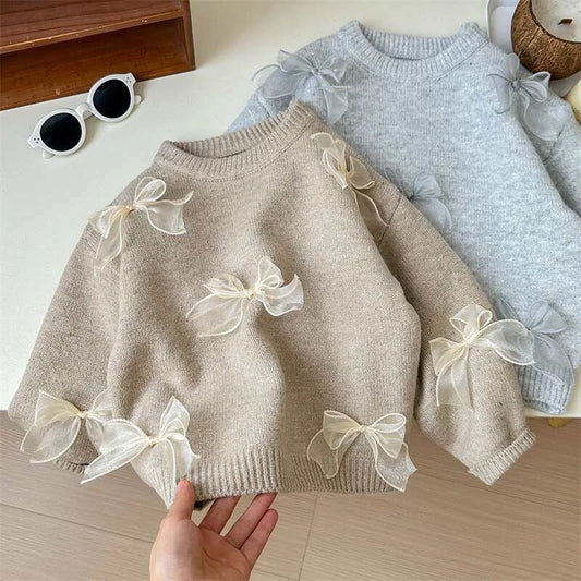 Adora Milano Maglioni a Tinta Unita da Bambina con Fiocco Carino Abbigliamento per Bambini Invernale