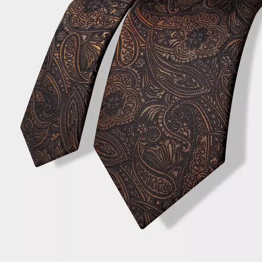 Adora Milano Mens Ties Stripes Paisley Necktie Brown Color Formal