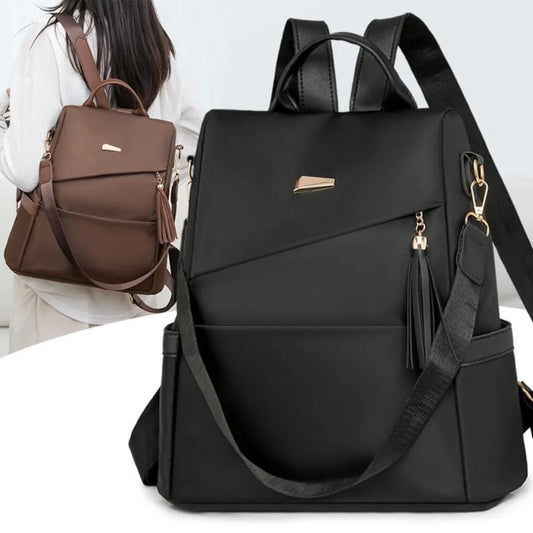 Adora Milano Damen Nylon Anti-Diebstahl Rucksack Quaste Dekorativ Lässige Reise Schultertasche für Damen
