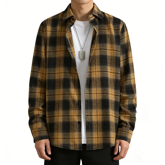 Adora Milano Camicia da Uomo a Maniche Lunghe Casual a Quadri con Bottoni Primavera Autunno