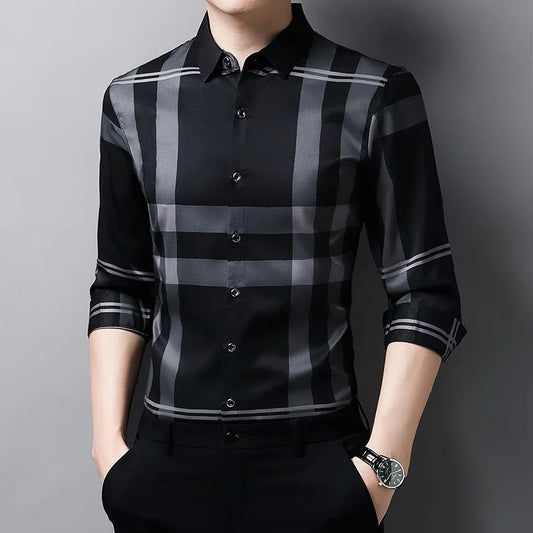 Camicia da uomo casual a maniche lunghe con stampa e risvolto Adora Milano