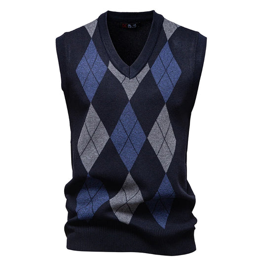Adora Milano Gilet da Uomo in Maglia, Gilet Elegante, Motivo Argyle, Senza Maniche