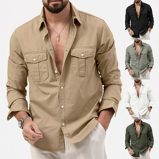 Camicia da uomo a maniche lunghe Adora Milano, abbigliamento fitness retrò tinta unita Tiki, jogging alla moda di alta qualità da strada