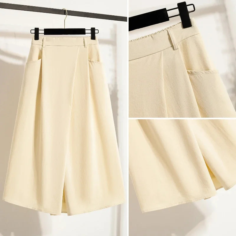 Women Plus Size Skirt Summer 2025 New High Waist Irregular Mid Long Skirt Woman Elastic Waist A Line Pleated Big Size Skirts