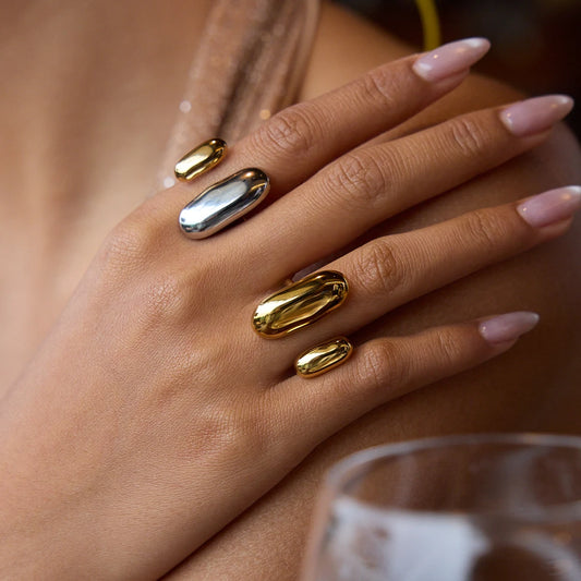 Adora Milano Gold Peas Edelstahl Offener Ring für Damen Alltagsmode Hochwertiger Schmuck Rostschutz