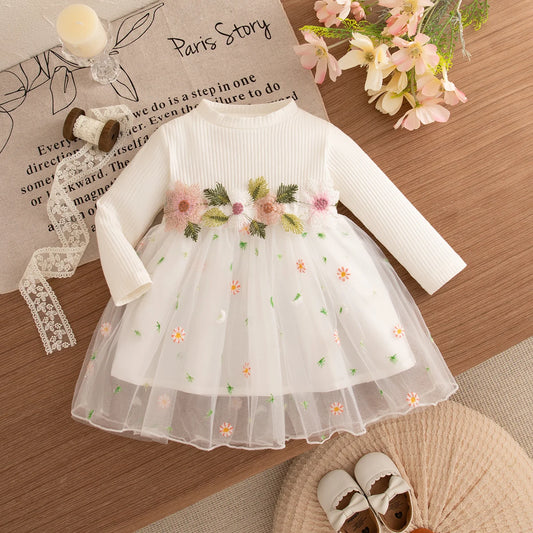 Abiti per neonata Adora Milano Abiti in rete con ricami floreali per bambina Primavera e autunno