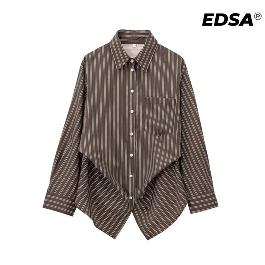 Camicia da donna Adora Milano a maniche lunghe a righe marroni con maniche a pipistrello