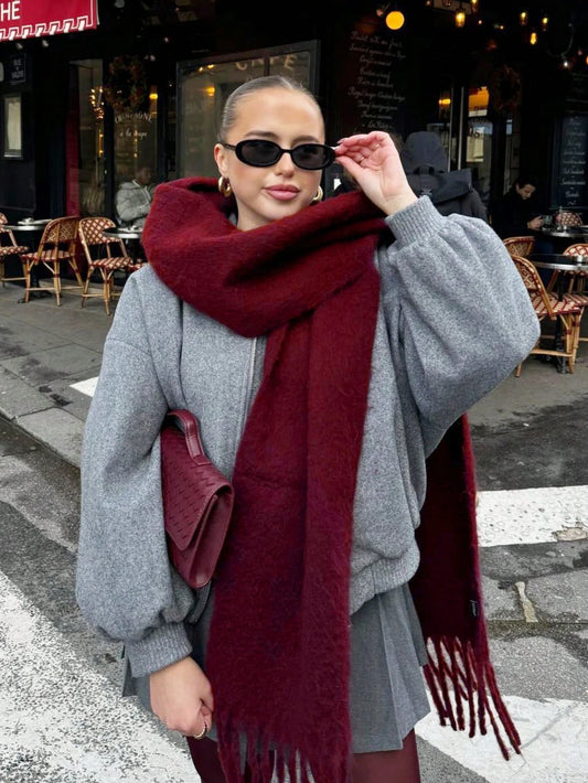 Sciarpa invernale Adora Milano per donna, di lusso, autunno inverno, con nappe, soffice, a tinta unita, morbido scialle