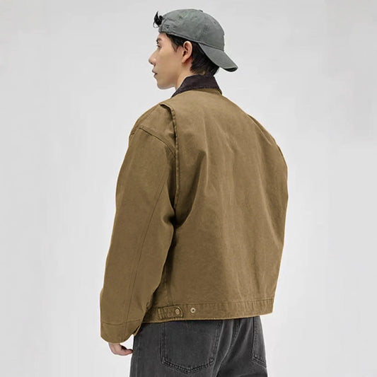 Adora Milano Giacca da Lavoro Uomo Lavata Primavera Autunno Cappotto con Colletto Rovesciato