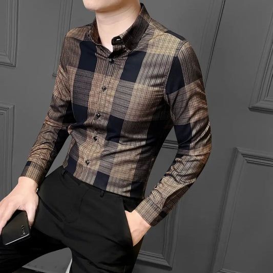 Adora Milano Camicia a maniche lunghe da uomo casual senza pieghe, top trendy dalla vestibilità slim