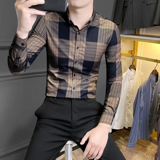 Adora Milano Camicia a maniche lunghe da uomo casual senza pieghe, top trendy dalla vestibilità slim