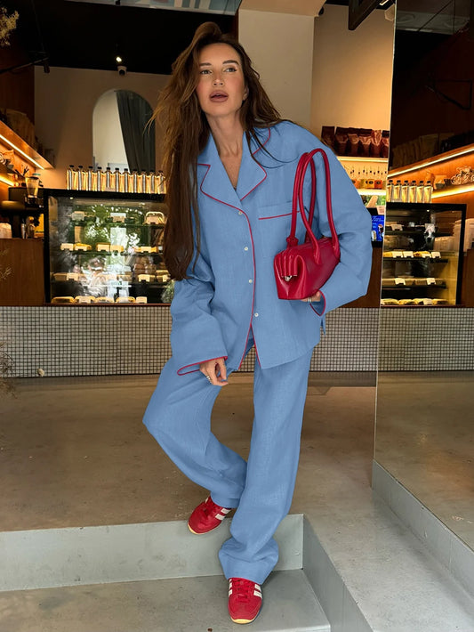 Adora Milano Completo Pigiama da Donna in Cotone a Maniche Lunghe Pantaloni Pigiama Invernale Casual