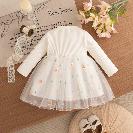 Abiti per neonata Adora Milano Abiti in rete con ricami floreali per bambina Primavera e autunno